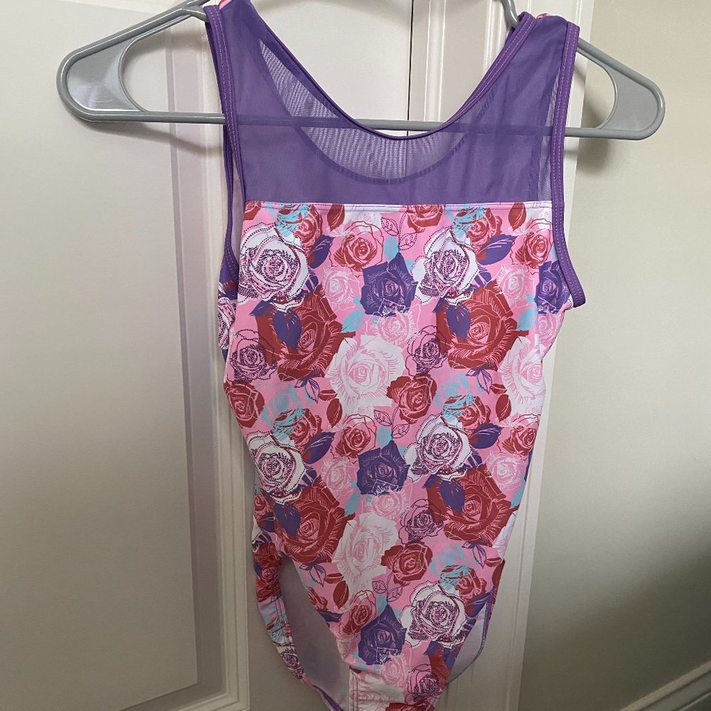 Gymnastics Leotard (Plum, Adult Medium, Purple with flowers)